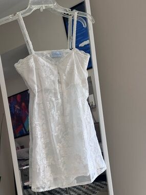 Remmus White Sheer Lace Babydoll Dress Small Embroidered